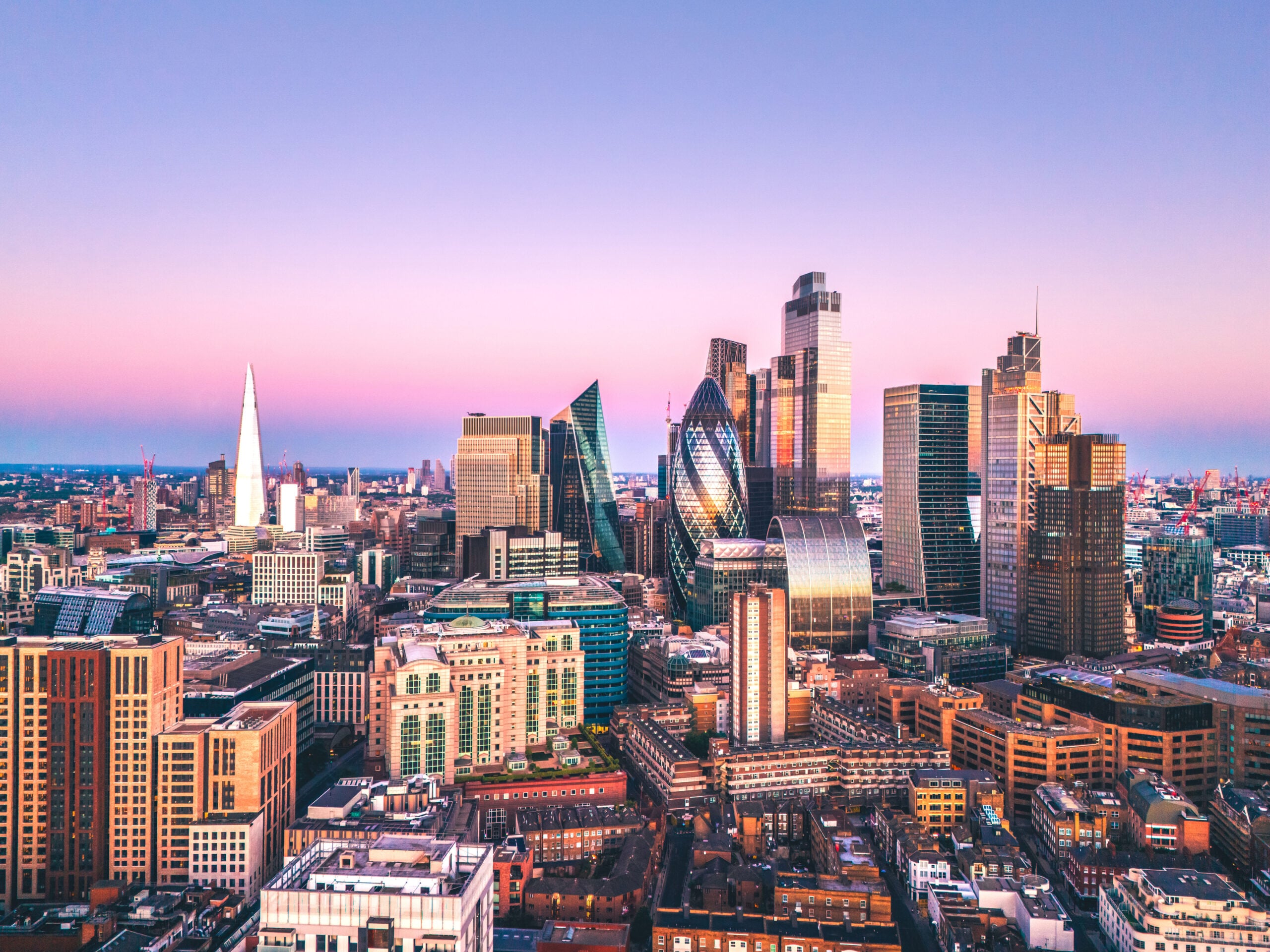 Aerial view of finance district in London